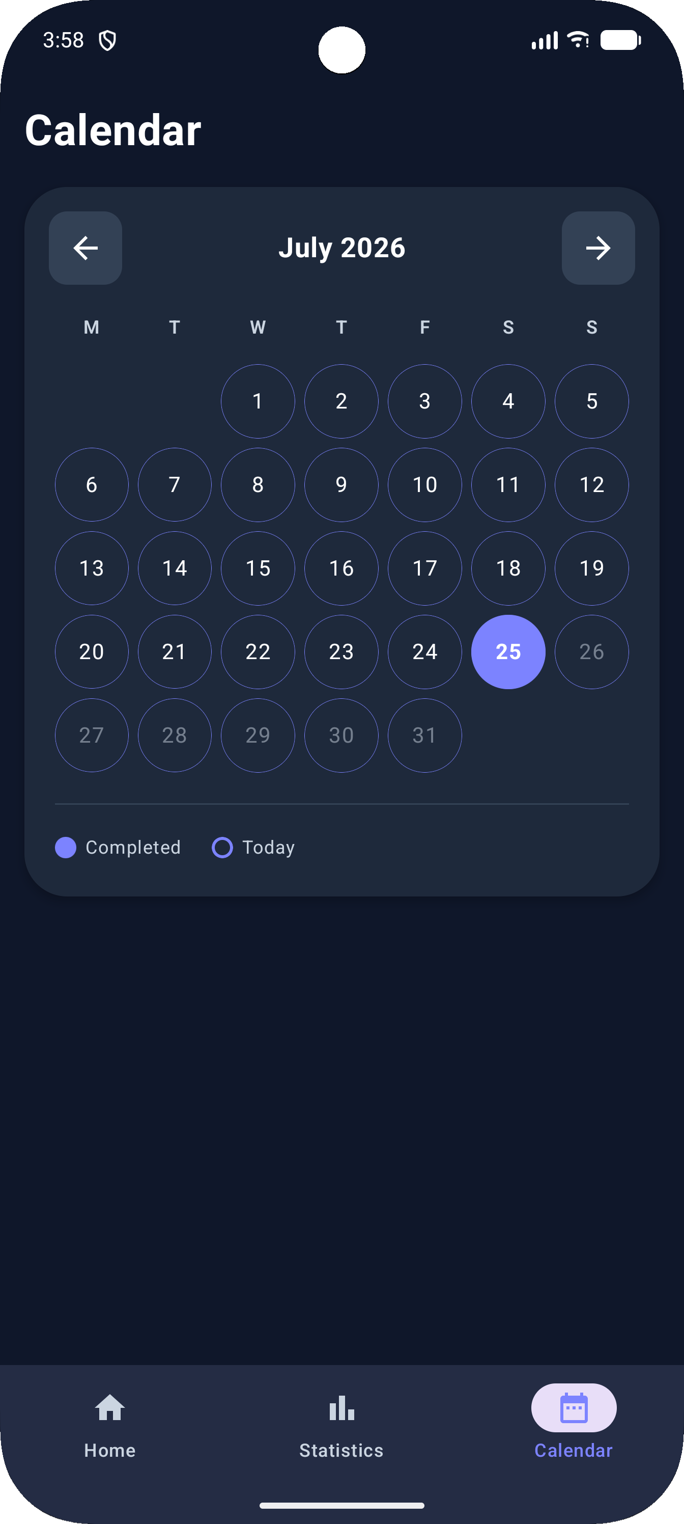 HabitFlow calendar screen